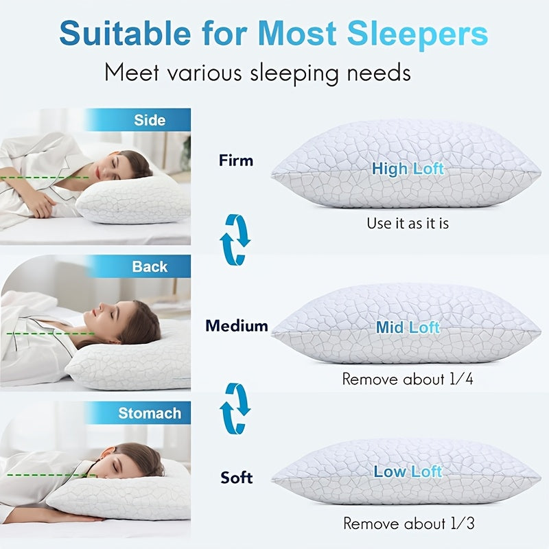 2 Pack Cooling Pillow for Sleeping | Bed Pillows, Soft Cool Pillow for Hot Sleepers, Adjustable Firm Pillow for Side, Back, Stomach Sleepers, Machine Washable