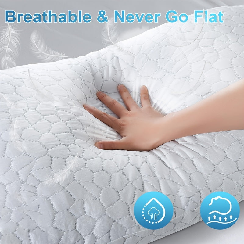 2 Pack Cooling Pillow for Sleeping | Bed Pillows, Soft Cool Pillow for Hot Sleepers, Adjustable Firm Pillow for Side, Back, Stomach Sleepers, Machine Washable