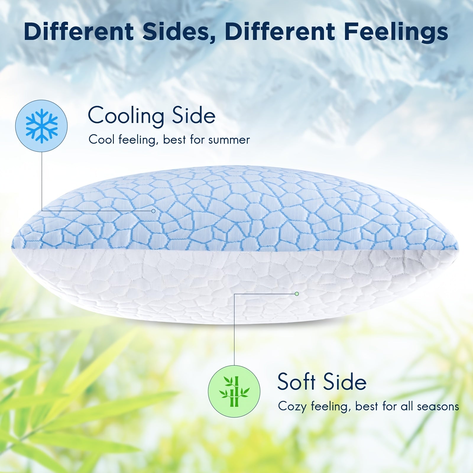2pcs Set Cooling Sleep Pillows | Adjustable Bed Pillows, Suitable for Side, Back, and Stomach Sleepers, Soft Support, Polyester, Memory Foam, Microfiber, Satin Fabric, All-season Use