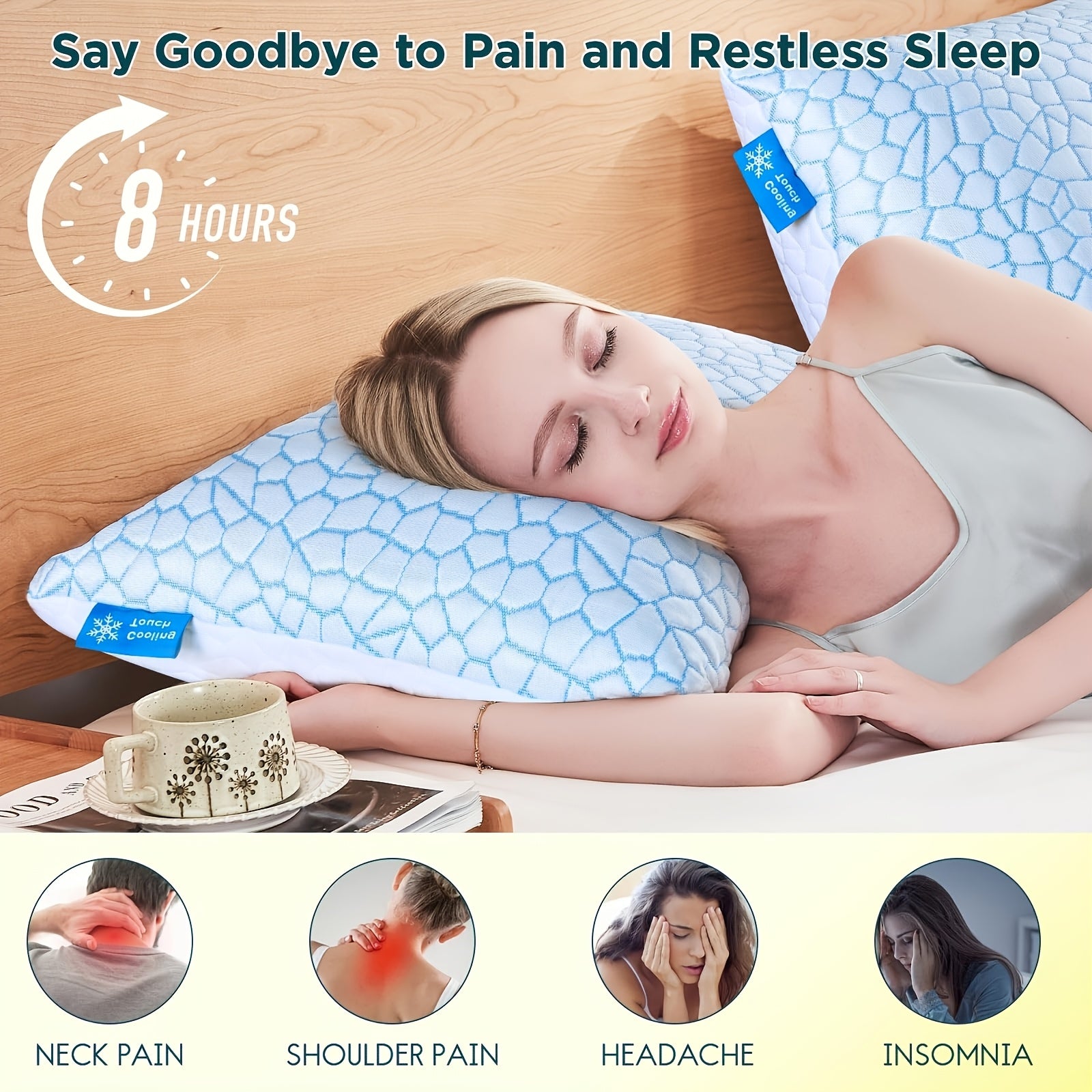 2pcs Set Cooling Sleep Pillows | Adjustable Bed Pillows, Suitable for Side, Back, and Stomach Sleepers, Soft Support, Polyester, Memory Foam, Microfiber, Satin Fabric, All-season Use