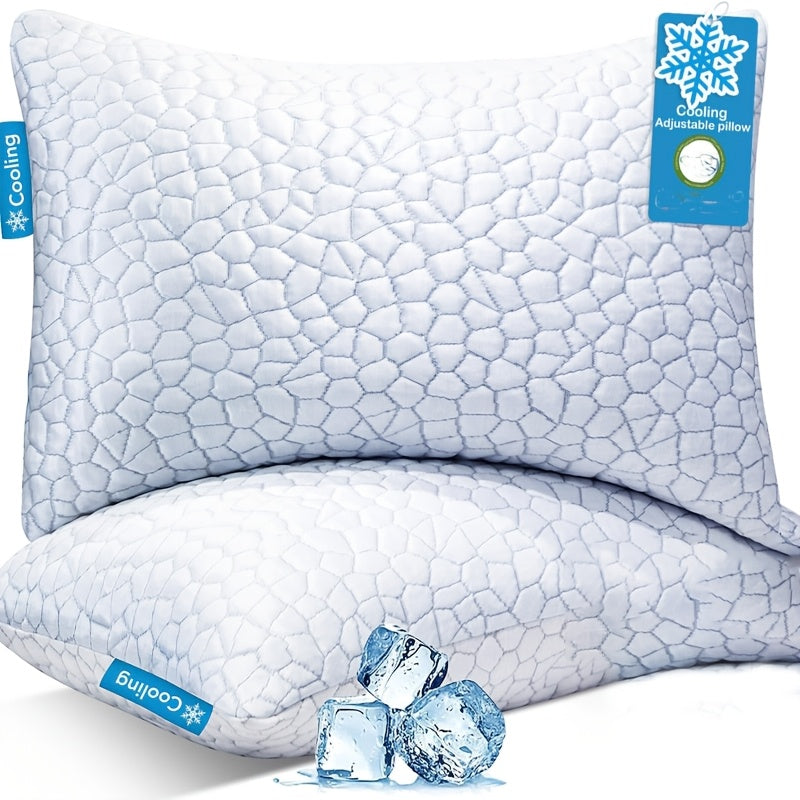 2 Pack Cooling Pillow for Sleeping | Bed Pillows, Soft Cool Pillow for Hot Sleepers, Adjustable Firm Pillow for Side, Back, Stomach Sleepers, Machine Washable
